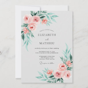 Korallen-Türkis-Laub-Eukalyptus-Hochzeit Einladung