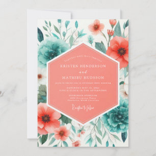Korallen-Türkis-Malerische-Mohn-Hochzeit Einladung