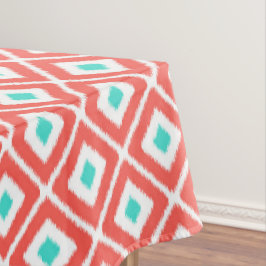 Korallen, Türkis, Weiß Ikat Diamantmuster Tischdecke