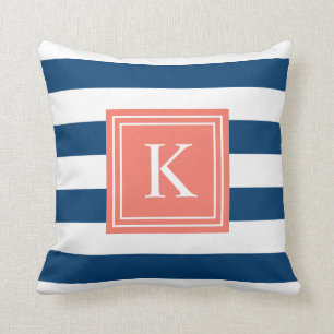 Korallen-u. Marine-Monogramm Striped   Kissen
