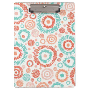 Korallen-u. Türkis-Gekritzel-Zickzack-Kreise Klemmbrett