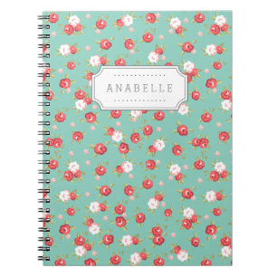 Korallen und Aqua Chic Vintage Blumenprint Monogra Notizblock