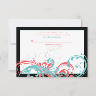 Korallen- und Aqua-Floral-Hochzeitskarte RSVP Karte