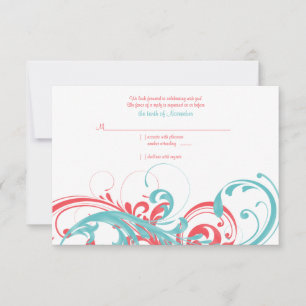 Korallen- und Aqua-Floral-Hochzeitskarte RSVP Karte