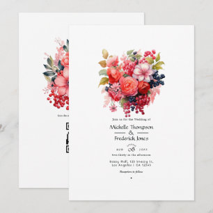 Korallen- und Beeren-Blumen-Hochzeit im Frühling Einladung