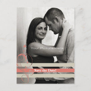 Korallen und Beige Blumenbars Wedding SAve Datum Ankündigungspostkarte