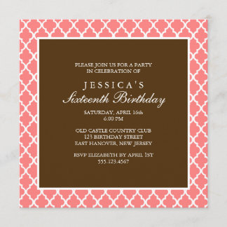 Korallen und Braun Elegant Quartieren Geburtstag Einladung