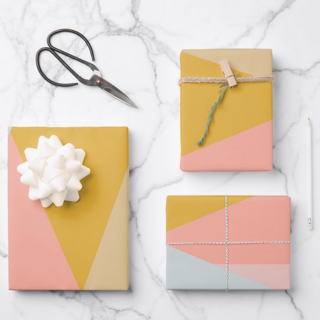 Korallen und Gelb Moderner geometrischer Farbblock Geschenkpapier Set (Vorderseite)