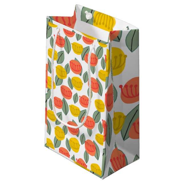 Korallen- und Gold-Blume Kleine Geschenktüte (Vorderseite Schrägansicht)