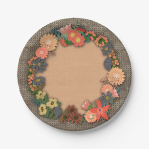Korallen und Gold Blume Kranz, Burlap, Papierplatt Pappteller