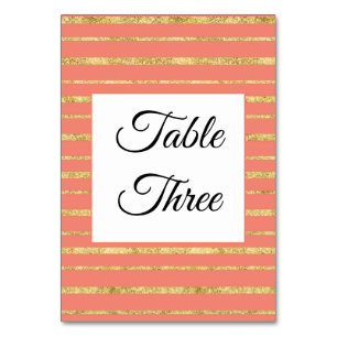 Korallen und Goldstreifen Personalisiert Tischnummer