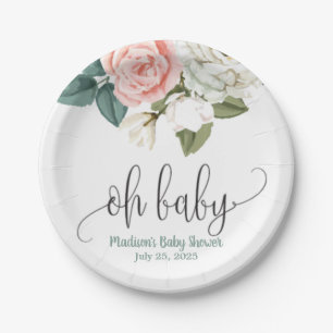Korallen und Green Oh Baby Blumenpapier Plakat Pappteller