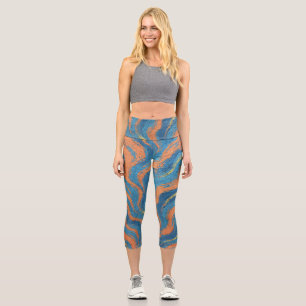 Korallen- und Indigowellen Capri Leggings