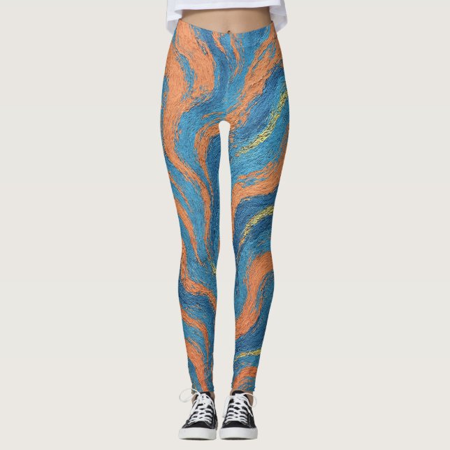 Korallen- und Indigowellen Leggings (Vorderseite)