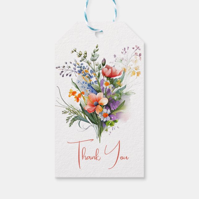 Korallen und Lila Wildblumen Brautparty Geschenkanhänger (Rückseite)