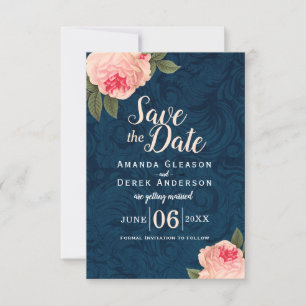 Korallen-und Marine-Blau-Shabby Chic Save the Date
