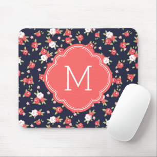 Korallen und Marine Chic Vintage Blumenprint Monog Mousepad