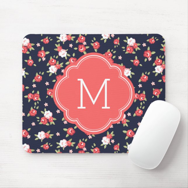 Korallen und Marine Chic Vintage Blumenprint Monog Mousepad (Mit Mouse)