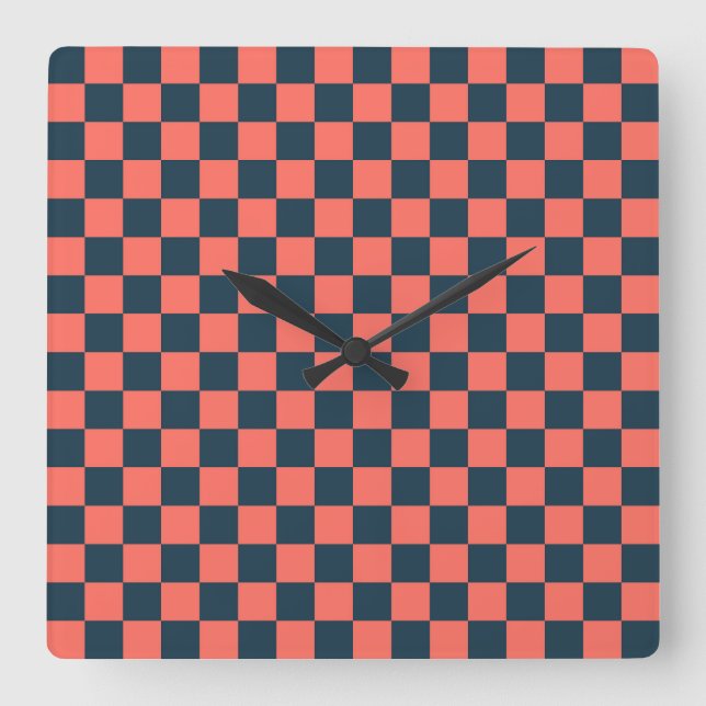 Korallen und marine Schachbrettmuster Quadratische Wanduhr (Vorderseite)