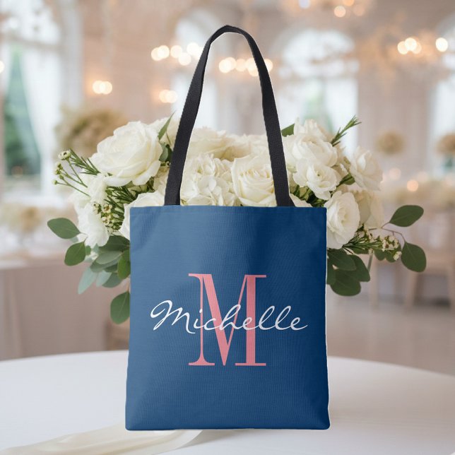 Korallen und Marineblau (Wedding tote with monogram)