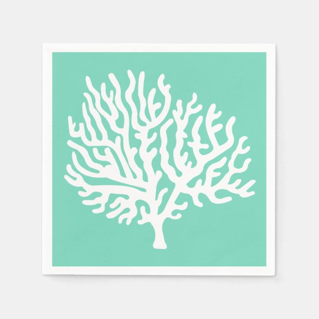 Korallen- und Meerglasgrün an der Küste Serviette (Vorderseite)