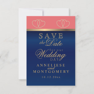 Korallen und Navy Blue Gold Hearts - Save the Date