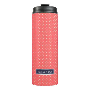 Korallen und Navy Blue Tiny Dots Monogram Thermosbecher