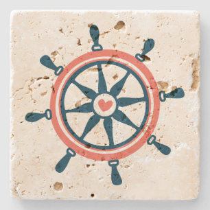 Korallen- und Navy-Blue-Wassermotorrad Steinuntersetzer