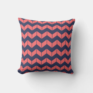 Korallen- und Navy-Blue-Zig-Zag-Zickzack-Throw-Kis Kissen