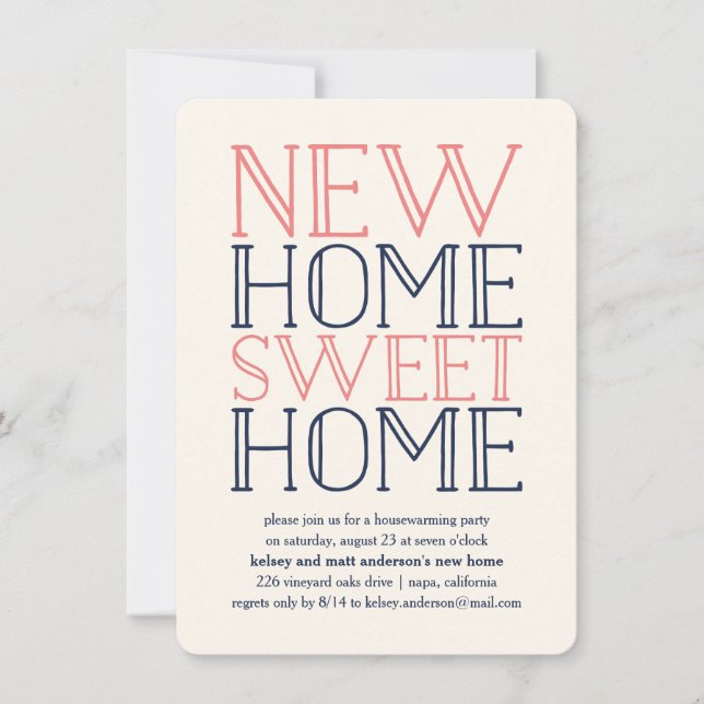 Korallen- und Navy-Typografie-Party Einladung (Vorderseite)