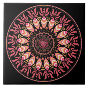 Korallen und Rosa Feather Mandala Keramik Tile Fliese