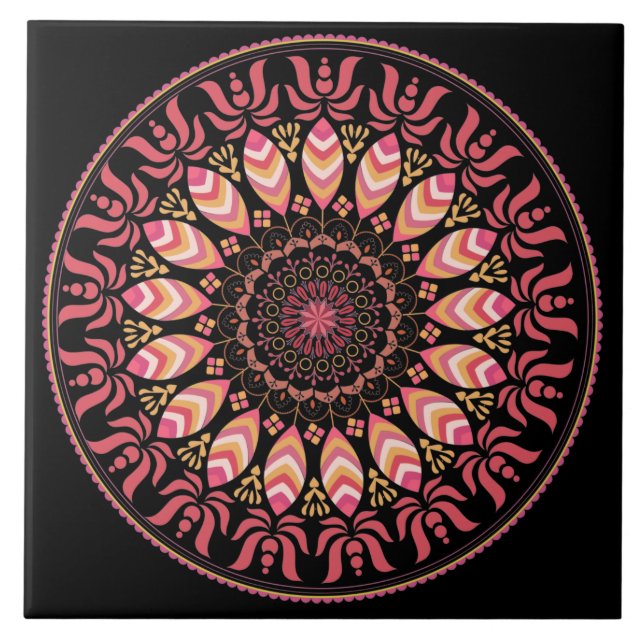 Korallen und Rosa Feather Mandala Keramik Tile Fliese (Vorderseite)
