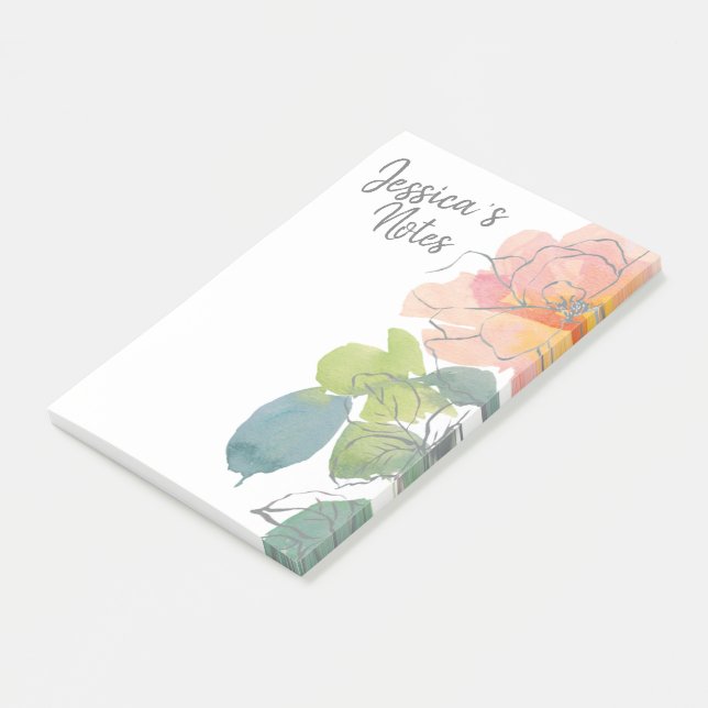 Korallen und Rosa Wasserfarben Post-it Klebezettel (angewinkelt)