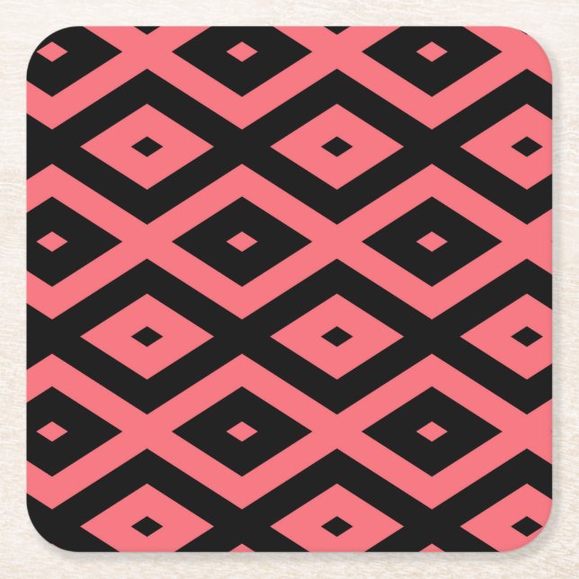 Korallen- und Schwarzdiamantenmuster Rechteckiger Pappuntersetzer (Vorderseite)