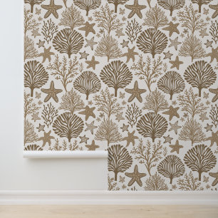 Korallen- und Seesternenneutraltonmuster Tapete