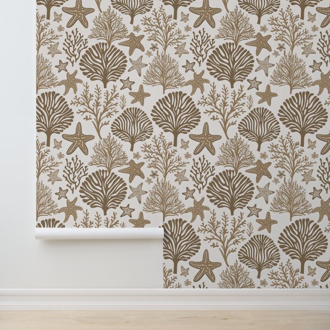 Korallen- und Seesternenneutraltonmuster Tapete (Anwendung)