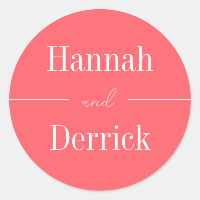 Korallen und Weiß Moderne Hochzeitseinladung Runder Aufkleber (Vorderseite)