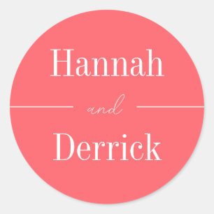 Korallen und Weiß Moderne Hochzeitseinladung Runder Aufkleber