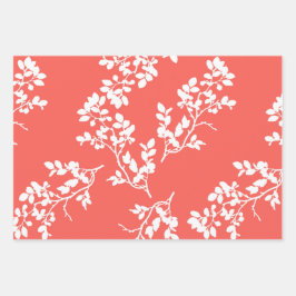 Korallen und Weiße Blume, Streifen und Schmetterli Geschenkpapier Set