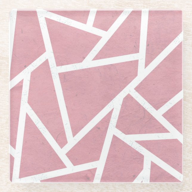 Korallen- und Weißmosaikmuster Glasuntersetzer (Vorderseite)