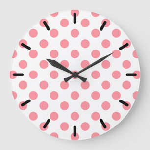 Korallen- und Weißpolka-Punkte Große Wanduhr