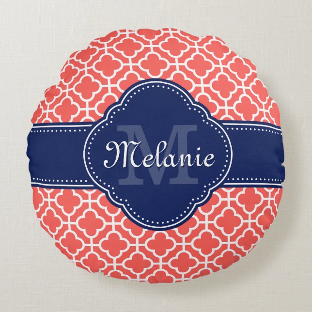 Korallen und Welches marokkanische Pattern Marine  Rundes Kissen (Vorderseite)