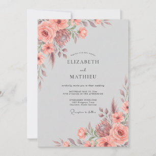 Korallen Üppige Botanische Hochzeit Einladung