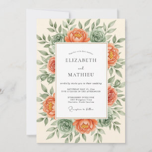 Korallen Üppige Botanische Romanze Hochzeit Einladung