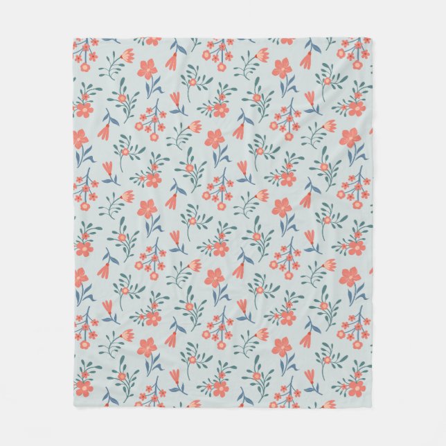 Korallen-Wiesen-Blumenmuster Fleecedecke (Vorderseite)