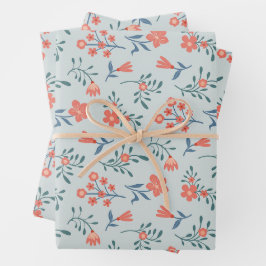 Korallen-Wiesen-Blumenmuster Geschenkpapier Set