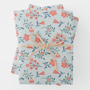 Korallen-Wiesen-Blumenmuster Geschenkpapier Set