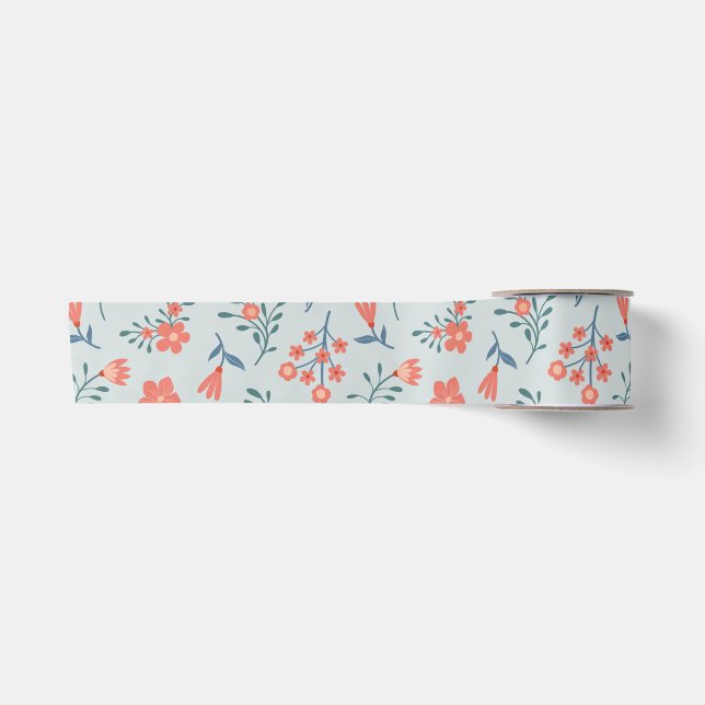Korallen-Wiesen-Blumenmuster Satinband (Vorderseite)