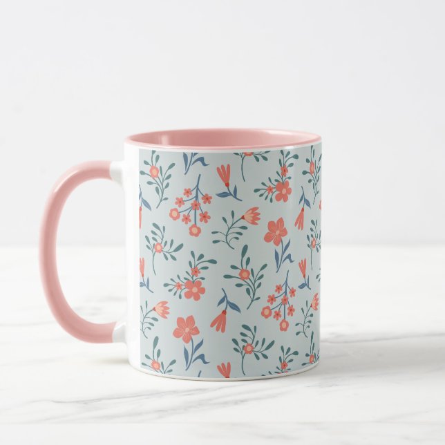 Korallen-Wiesen-Blumenmuster Tasse (Links)