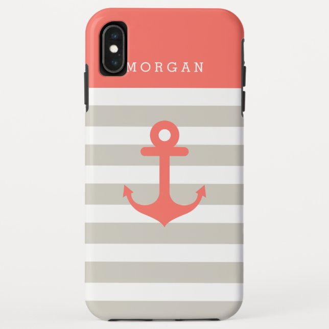 Korallenbeige Streifen - Niedliches Ankermongramm Case-Mate iPhone Hülle (Rückseite)
